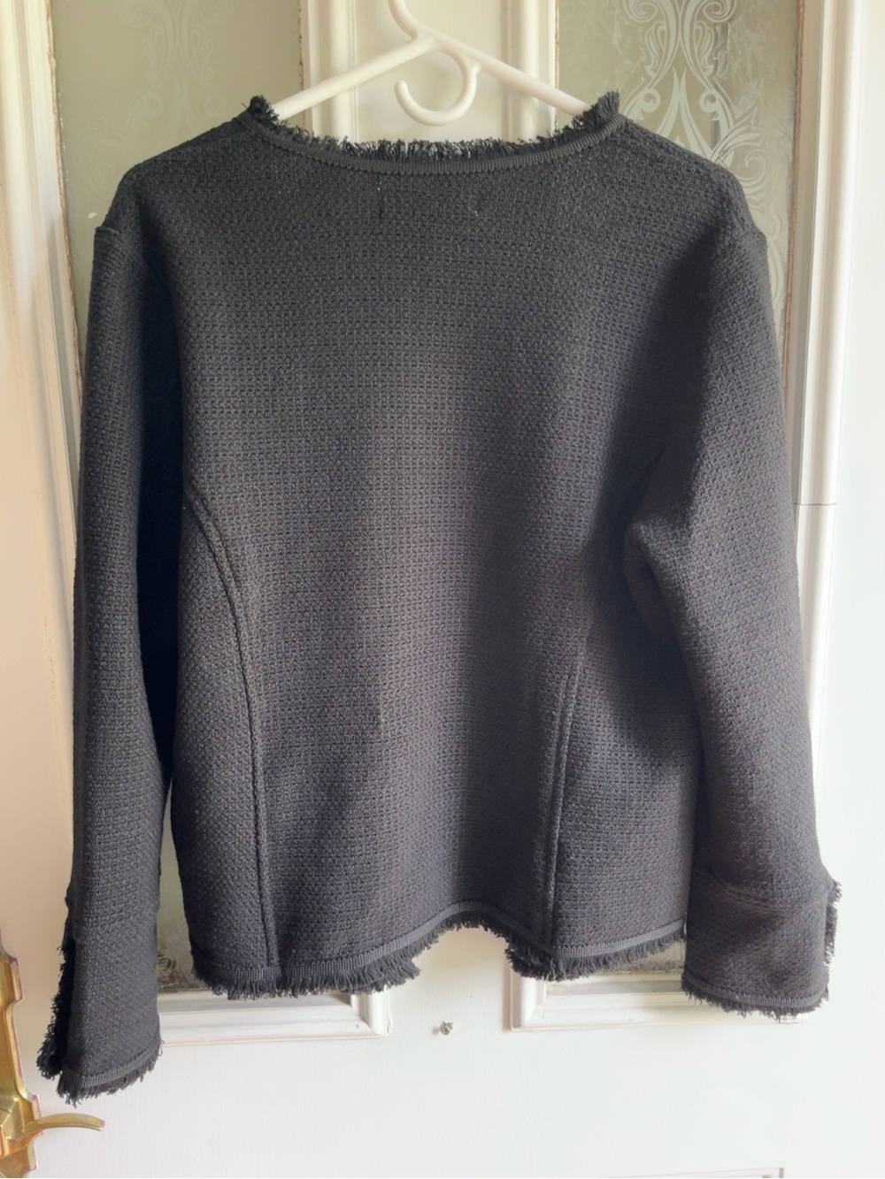 NWT Daniel Rainn Carlotta Knit Tweed Fringe Jacket Black Size Large - Picture 2 of 4